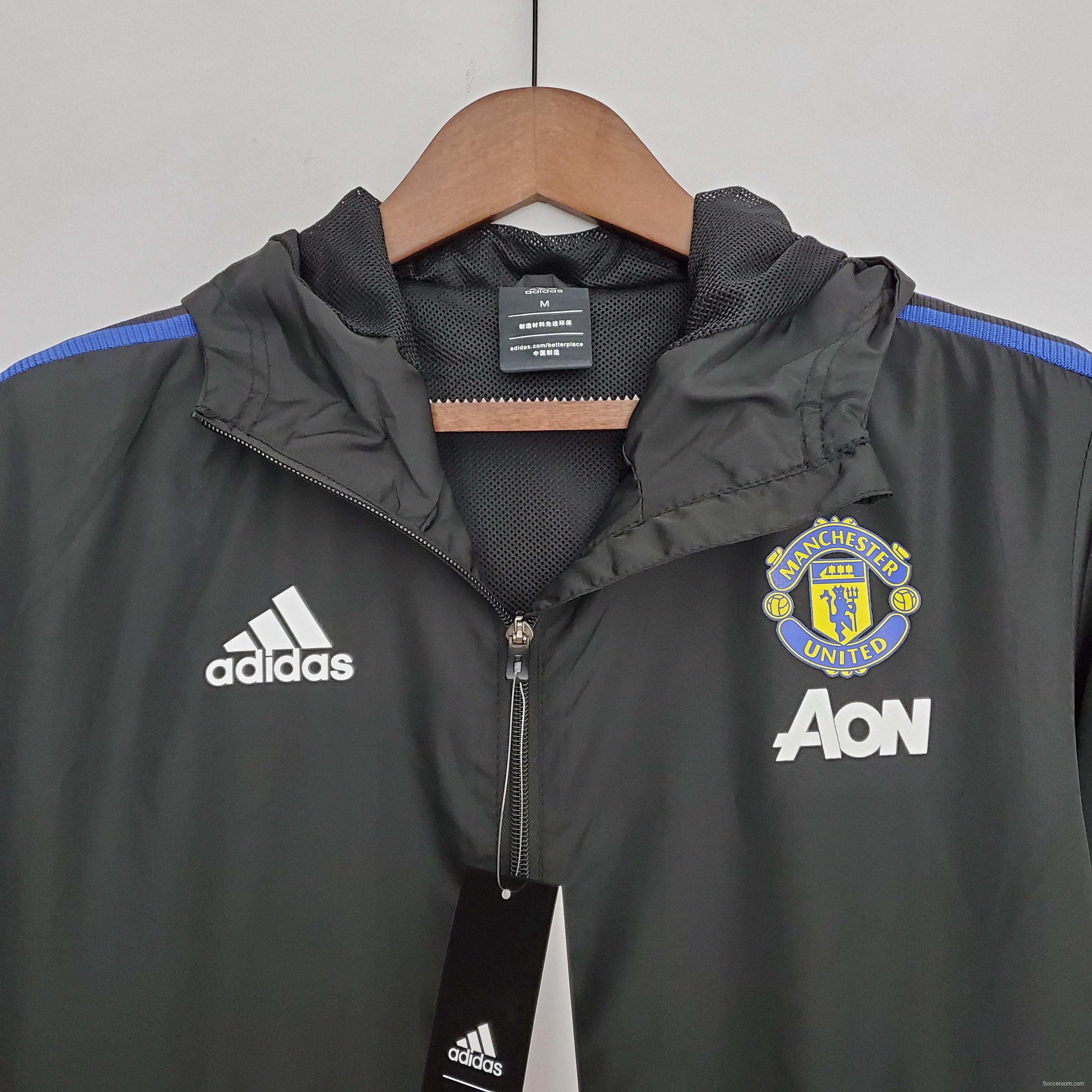 2022 Manchester United Windbreaker Black Soccer Jersey