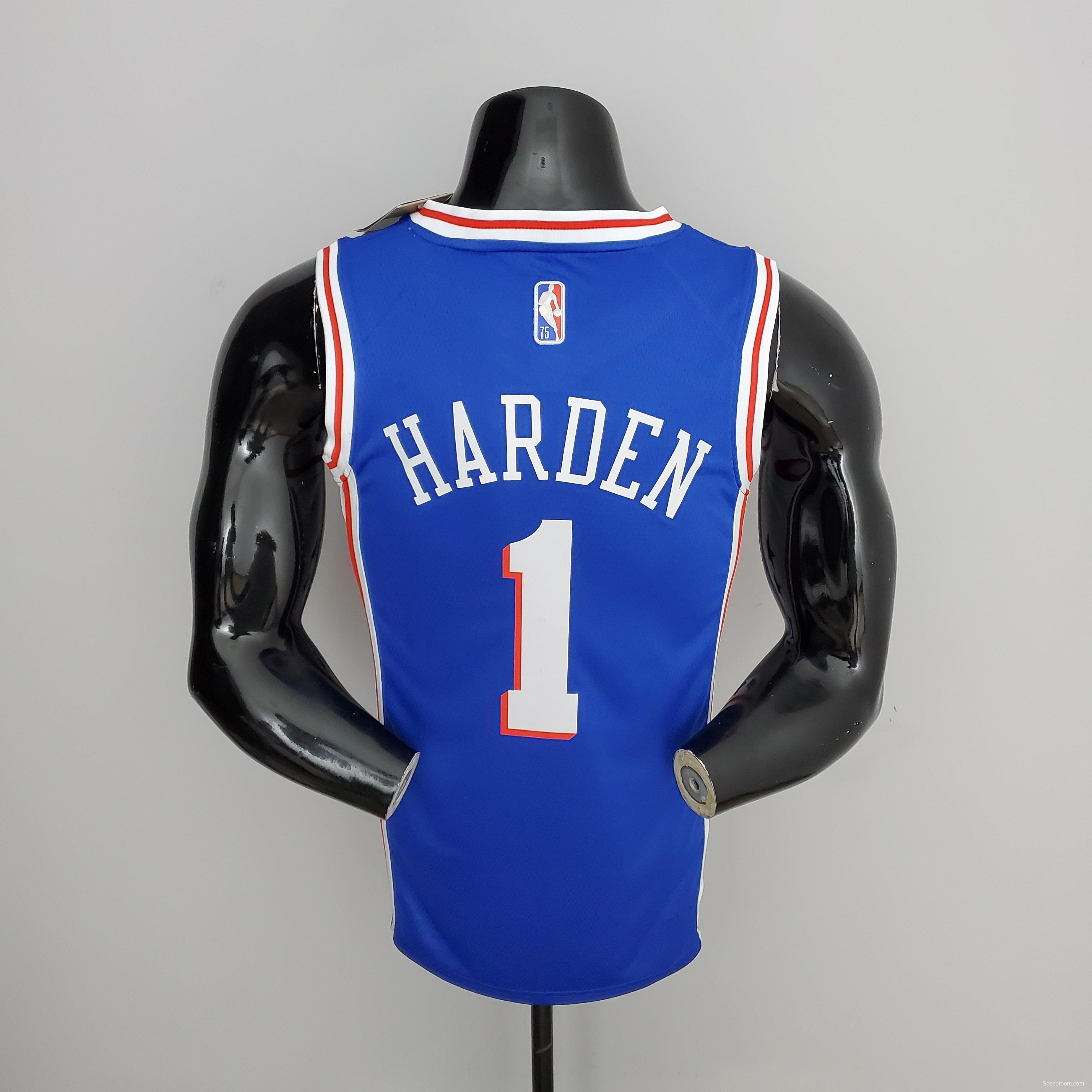 75th Anniversary Philadelphia 76ers HARDEN#1 Blue NBA Jersey