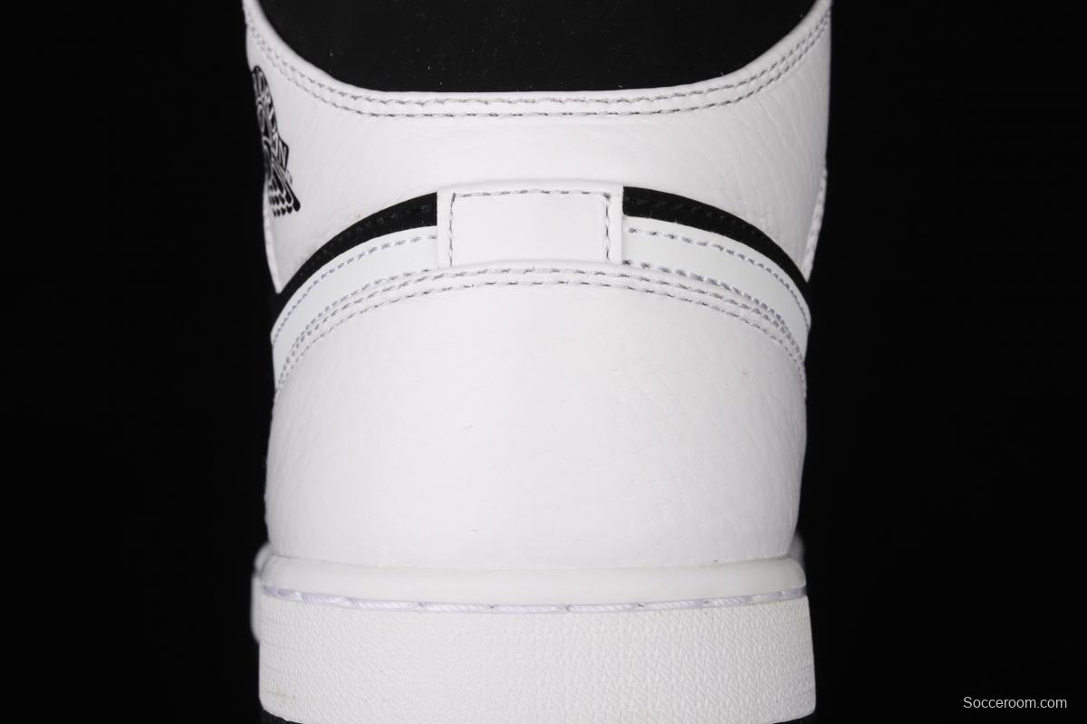 Air Jordan 1 Mid black and white panda basketball shoes 554724-113