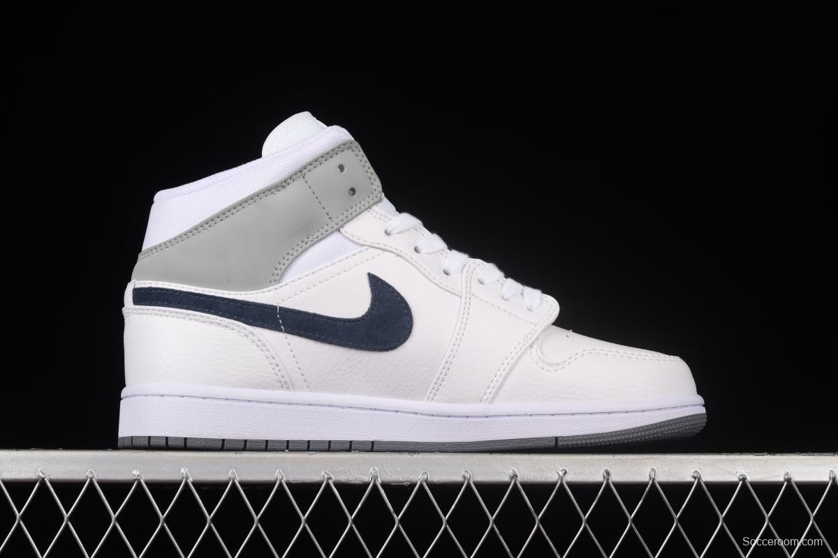 Air Jordan 1 Mid simple white gray medium top vintage basketball shoes DR8038-100