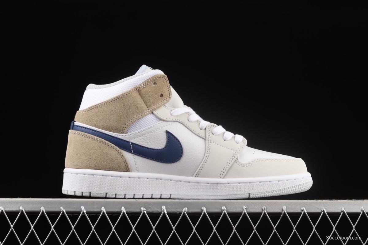 Air Jordan 1 Mid linen cream cultural basketball shoes DO6726-100