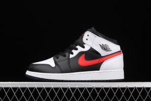 Air Jordan 1 Mid black white red hook Zhongbang basketball shoes 554725-075