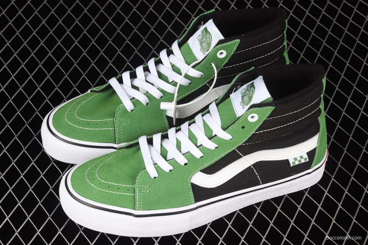 Vans Skate Sk8 Hi black and green side standard chessboard checkered high-top casual board shoes VN0A5FCC3OH