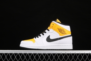 Air Jordan 1 Mid white, yellow and black Zhongbang basketball shoes BQ6472-107,