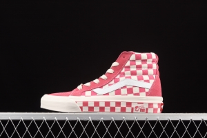 Vans Sk8-Hi Anaheim Pink White Chess Lattice Leisure Board shoes VN0A38GF2U9