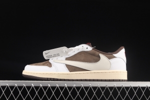 Travis Scott x Air Jordan 1 Low OG inverted white brown suede low top basketball shoes DM2508-586