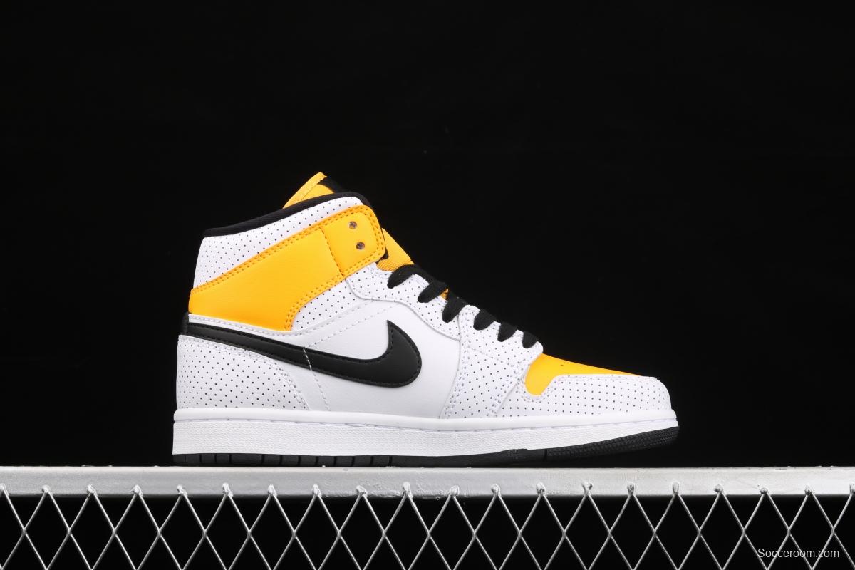 Air Jordan 1 Mid white, yellow and black Zhongbang basketball shoes BQ6472-107,