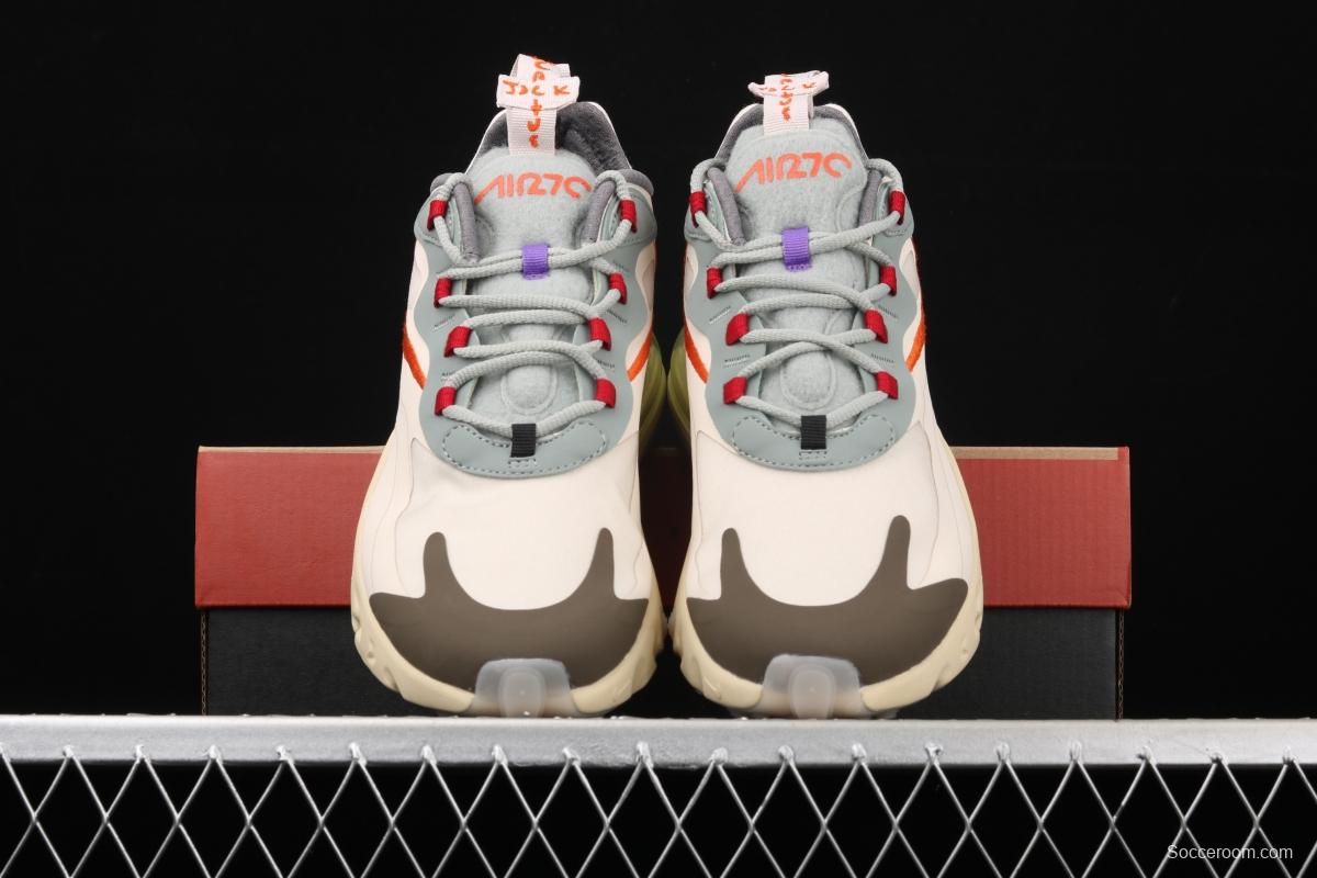 Travis Scott x NIKE Air Max 270React joint style light cream barb white blue orange air cushion running shoes CV2414-200