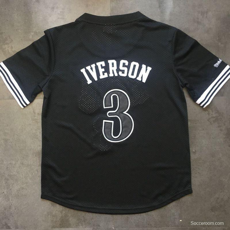 Men's Allen Iverson Black Retro Classic Team Short Sleeve Jersey