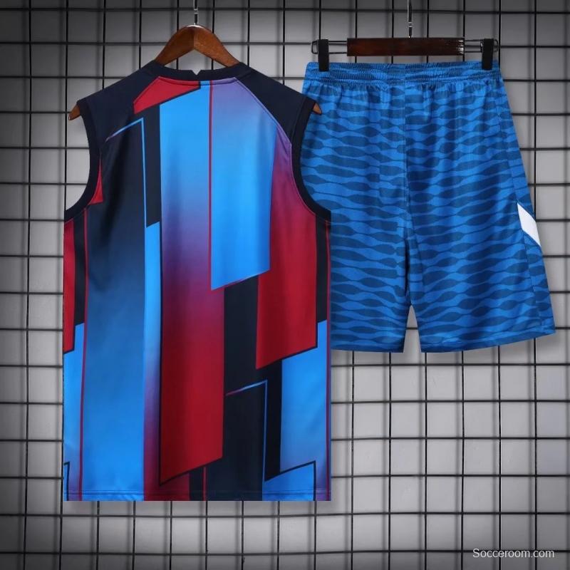 22/23 Barcelona Pre-match Training Jersey Red+Blue Vest