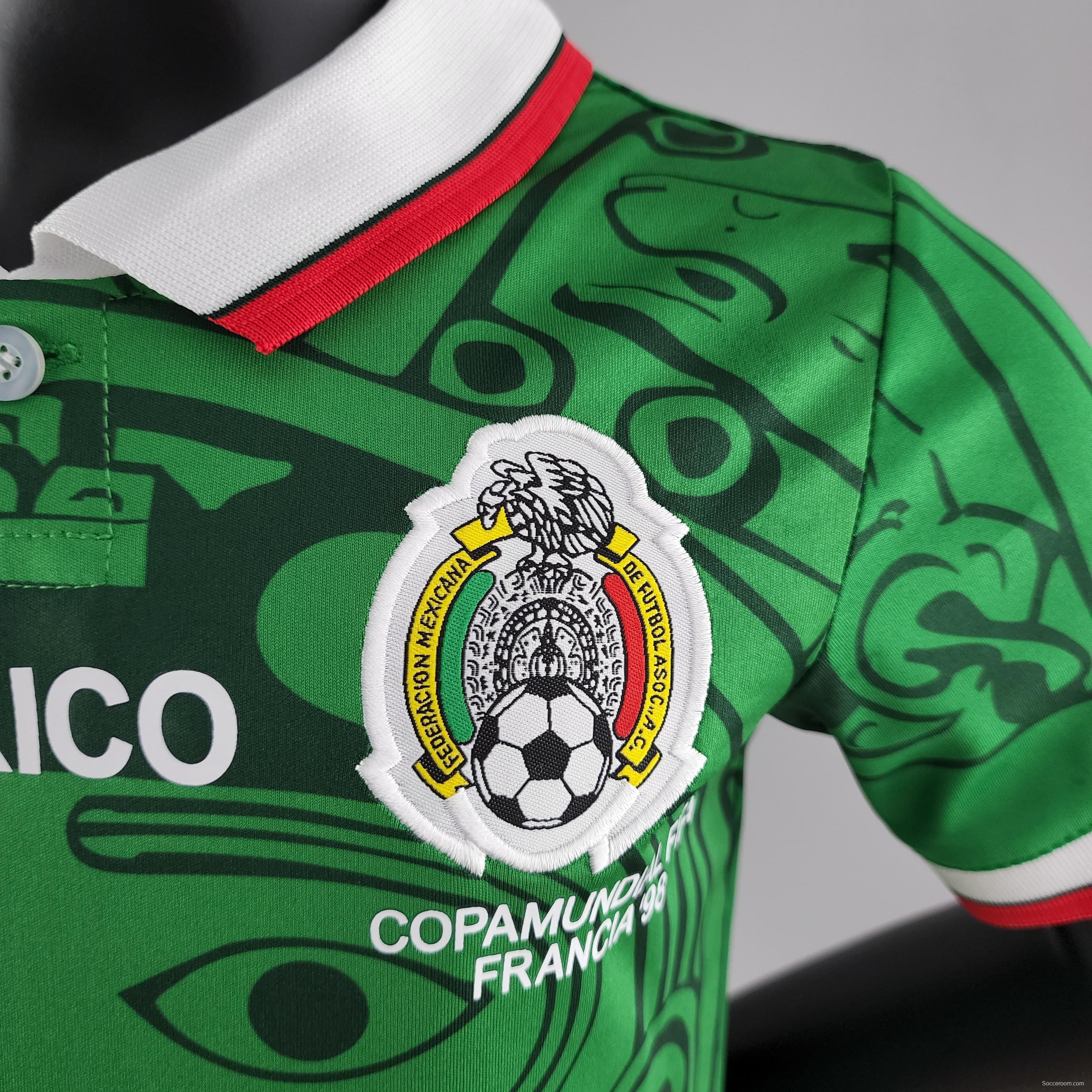 Retro Kids Kit 1998 Mexico Home Size：16-28 Soccer Jersey