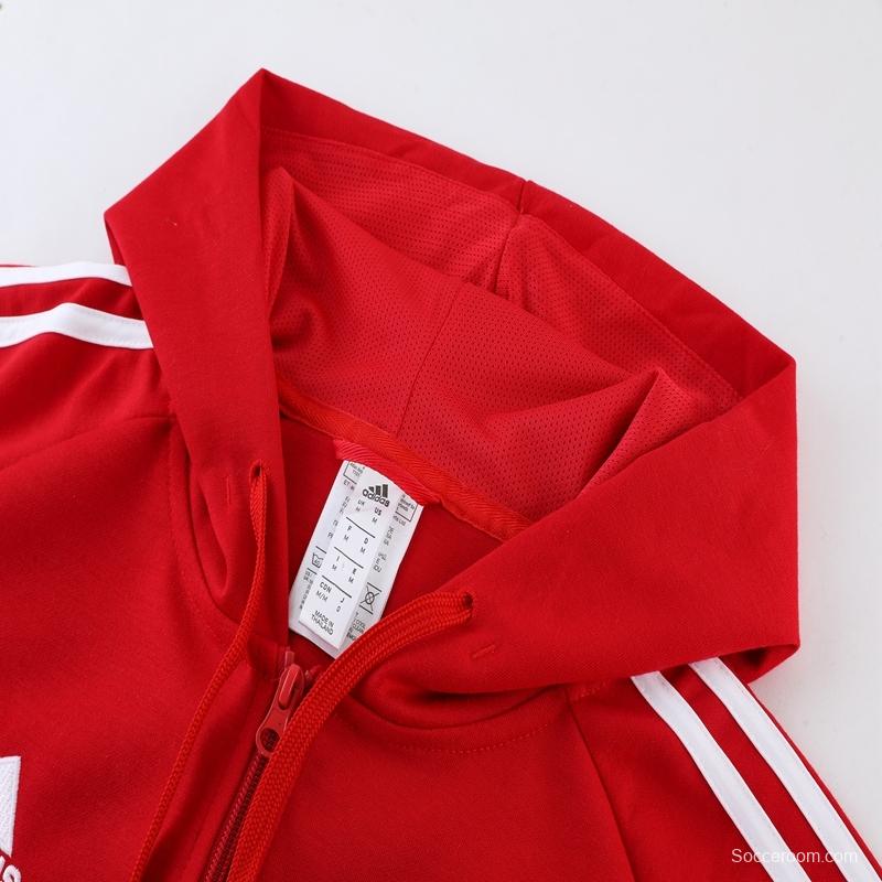 2023 Bayern Munich Red Hoodie Full Zipper Tracksuit