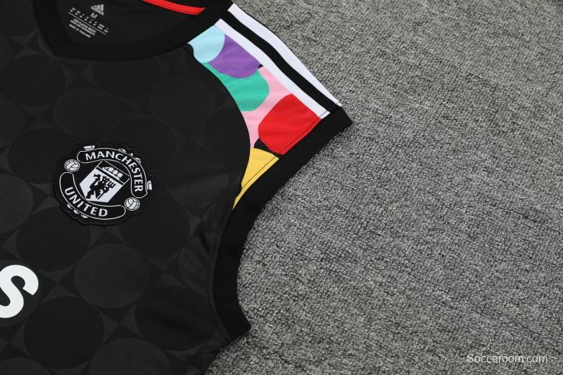 24/25 Manchester United Black Vest Jeresy+Shorts