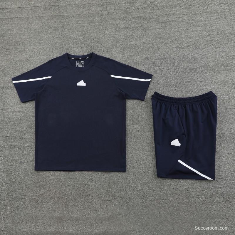 23/24 Adidas Navy Cotton Short Sleeve Jersey+Shorts