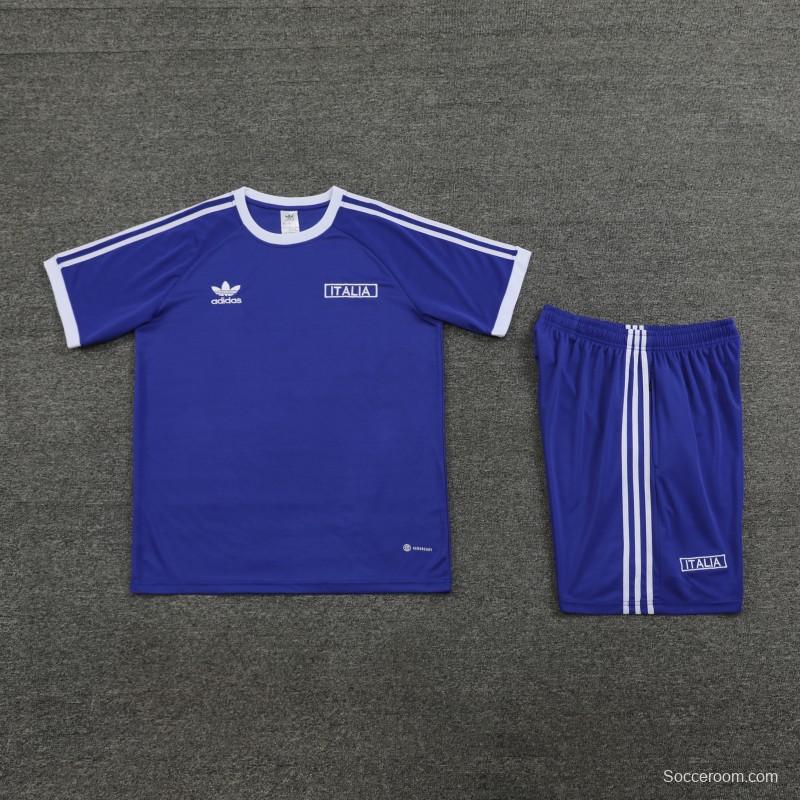 2024 Italy Blue Cotton Short Sleeve Jersey+Shorts