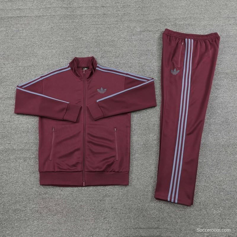 24/25 Adidas Original Wine Full Zipper Jacket +Long Pants