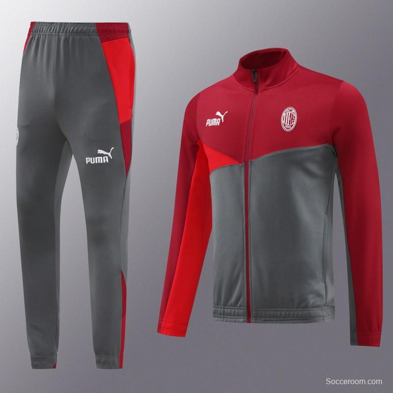 24/25 AC Milan Red/Grey Full Zipper Jacket +Long Pants