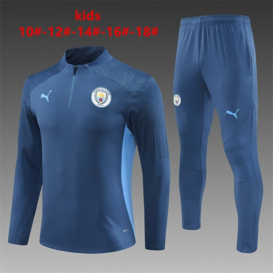 24/25 Kids Manchester City Blue Half Zipper Jacket+Long Pants