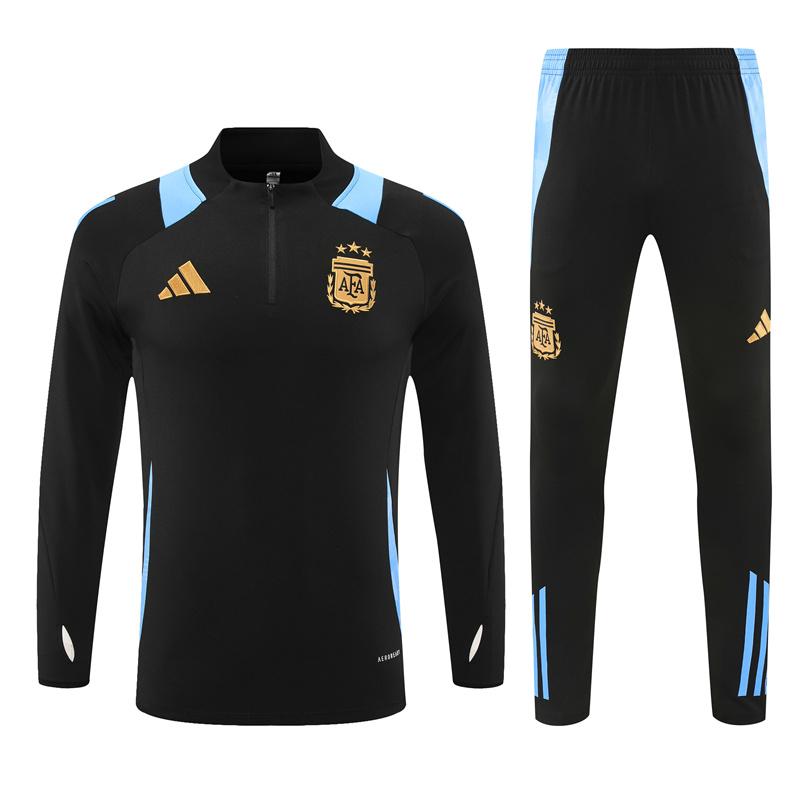 2024 Argentina Black Half Zipper Jacket+Long Pants