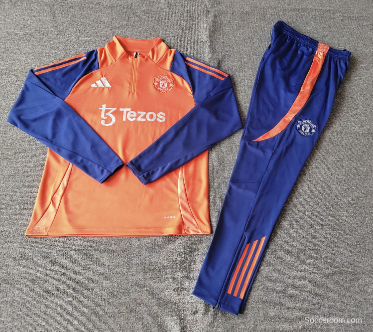 24/25 Kids Manchester United Orange Half Zipper Jacket+Long Pants