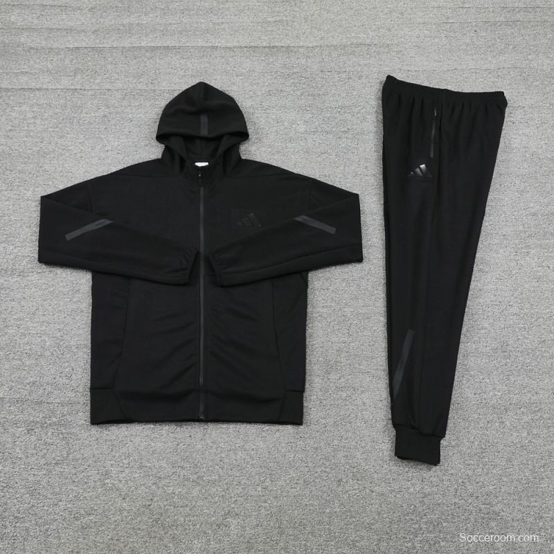 2024 Adidas Black Hoodie Full Zipper Jacket +Long Pants