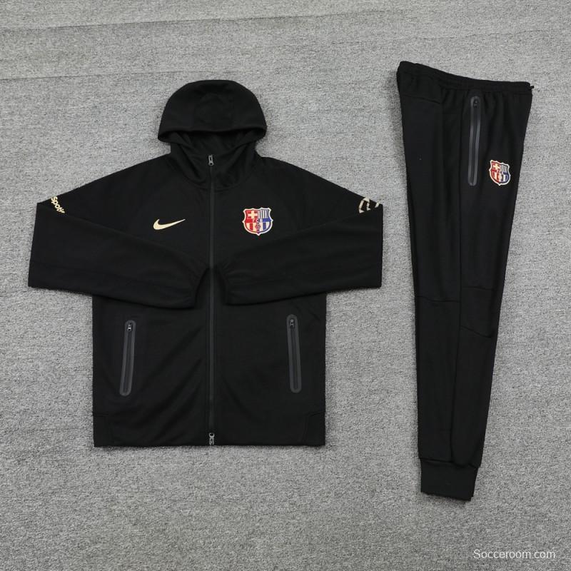 24/25 Barcelona Black Hoodie Full Zipper Jacket +Long Pants