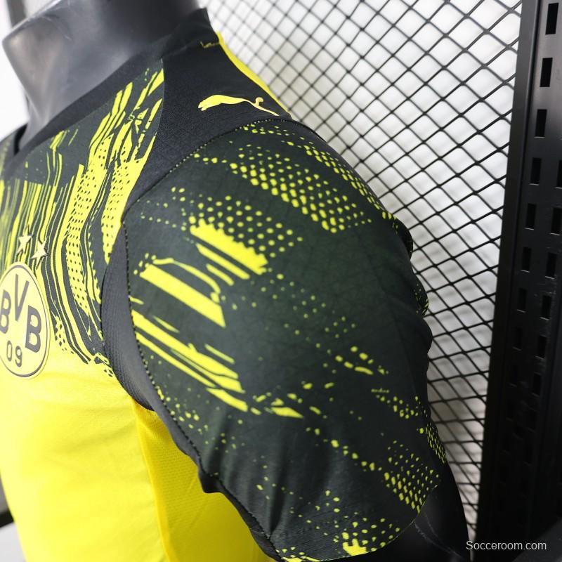Player Version 25/26 Borussia Dortmund Home Yellow with Black Brush Stroke Jersey
