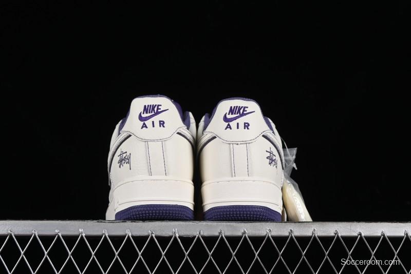 Stussy x Nike Air Force 1 '07 Low Retro Casual Sneakers with Reflective Military Purple - UN1635-222