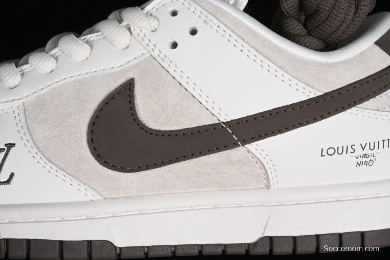 Nike SB Dunk Low LV Collaboration Anniversary Edition Premium Custom Suede Brown Swoosh Low-Top Casual Skate Shoes - LV6188-001