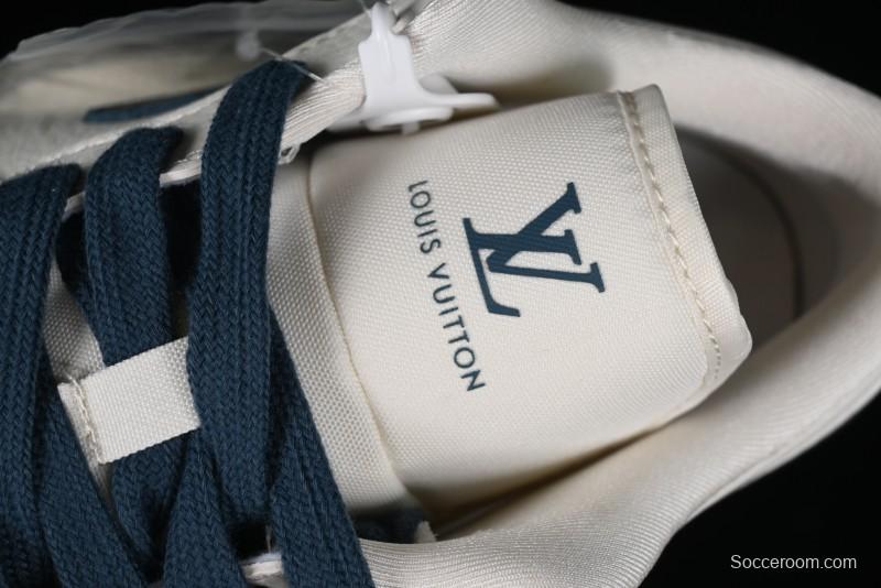 Nike Air Jordan 1 Low LV Collaboration - White with Blue Swoosh Custom Casual Sneakers - WG8850-005