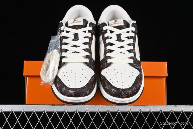 Nike SB Dunk Low LV Collaboration - Checkerboard Brown White Swoosh Anniversary High-End Custom Low-Top Casual Sneakers - SJ2068-253
