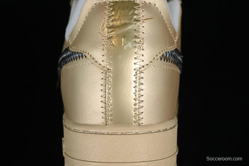 Off-White x Nike Air Force 1 '07 Low "Metal Gold" Casual Sneakers - DX1419-900