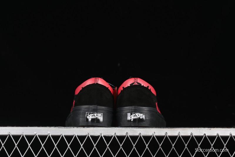 Vans Knu Skool High Street American Retro Canvas Skate Shoes in Black Red - VN0009BCRTU