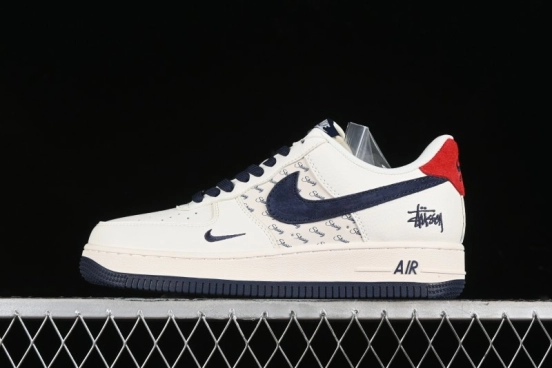 Nike Air Force 1 '07 Low Stussy Collaboration - Blue Red Print Low-Top Casual Sneakers - XZ3318-566