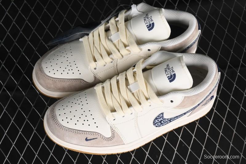 Nike Air Jordan 1 Low AJ1 The North Face Collaboration - White Grey Brown Custom High-End Basketball Shoes - LJ6688-001
