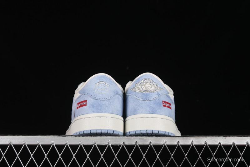 Nike Travis Scott x Fragment Design x Air Jordan 1 Low OG SP AJ1 Supreme Collaboration - Tie-Dye Blue Low-Top Casual Sneakers - CH6336-010