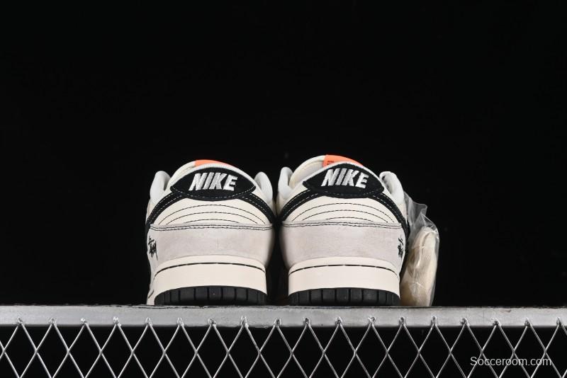 Nike SB Dunk Low Stussy Collaboration Patchwork Grey White Black Swoosh Anniversary Custom Low-Top Casual Skate Shoes - MM1089-022