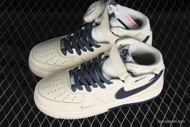 Nike Air Force 1 '07 Mid Deep Blue Two-Tone Sole Mid-Top Casual Sneakers with Reflective Stars - XL0236-233