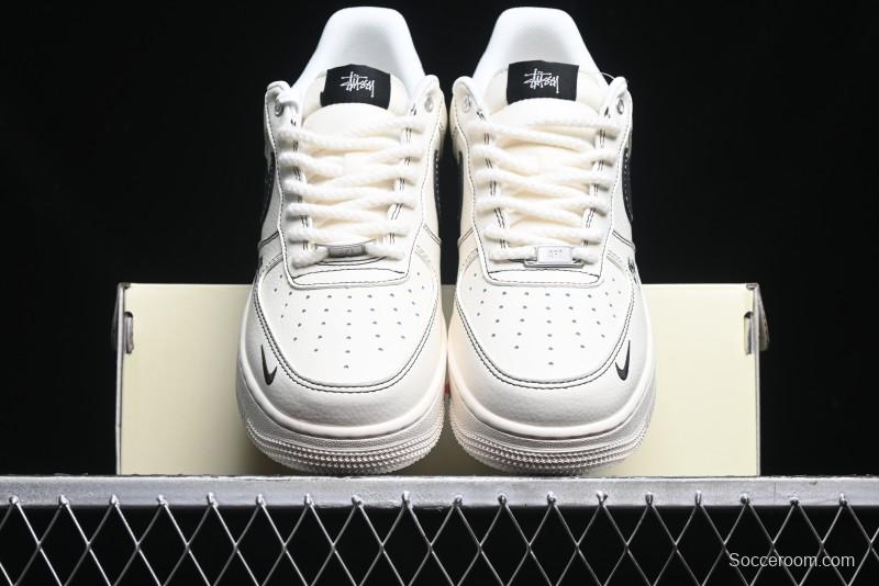 Nike Air Force 1 '07 Low Stussy Collaboration - White Black Swoosh Red Tab Low-Top Casual Sneakers - SJ6698-015