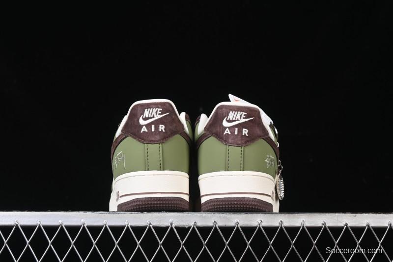 Nike Air Force 1 '07 Low Stussy Collaboration - Green Brown Low-Top Casual Sneakers - KK1988-038