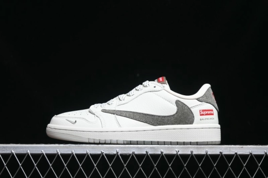 Nike Travis Scott x Fragment Design x Air Jordan 1 Low OG SP AJ1 Supreme Collaboration - Light Beige White Low Top Casual Sneakers - JH6088-609