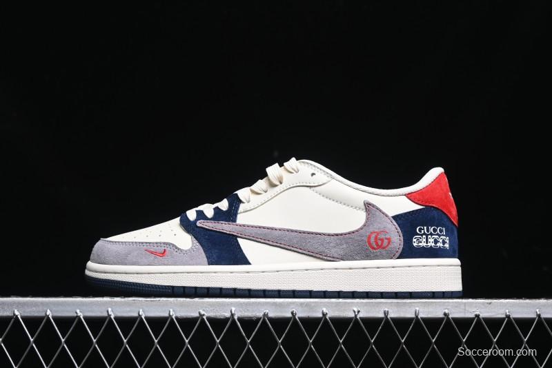 Nike Travis Scott x Fragment Design x Air Jordan 1 Low OG SP AJ1 Multi-Color Patchwork Low-Top Casual Sneakers - DM7866-039