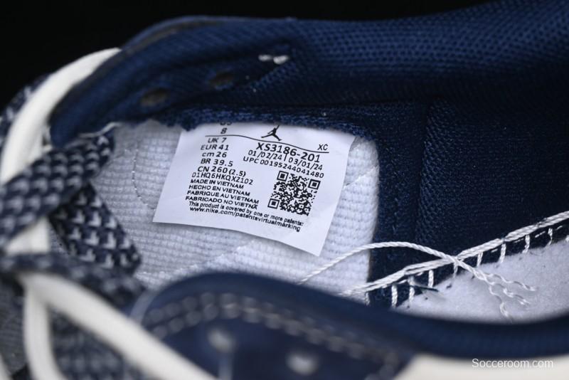 Nike Travis Scott x Fragment Design x Air Jordan 1 Low OG SP AJ1 Bape Collaboration - Klein Blue Lace-Up Low-Top Casual Sneakers - XS3186-201