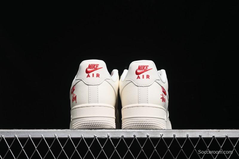 Nike Air Force 1 '07 Low Stussy Collaboration - Double Swoosh Red Tag Low-Top Casual Sneakers - SJ6698-013