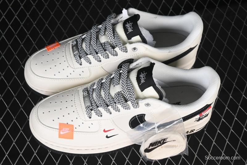 Nike Air Force 1 '07 Low Stussy Collaboration - Black Woven Label Low-Top Casual Sneakers - SJ6698-011