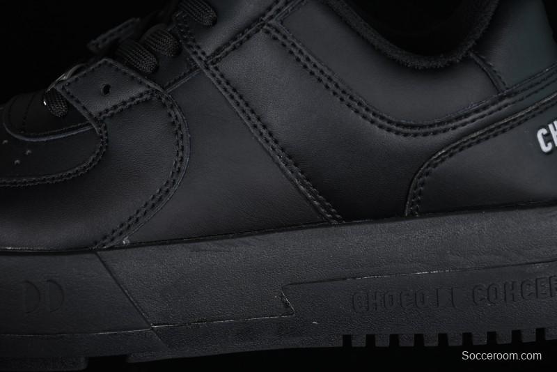 Choco Concert Leather Round Square Asymmetric Fashion Sneakers Black - AJE5