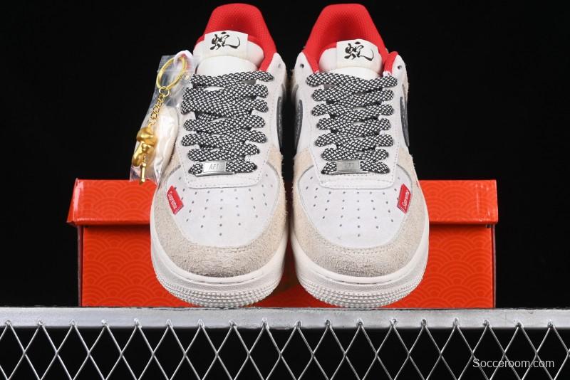 Nike Air Force 1 '07 Low Supreme Collaboration Grey Snake Scale Low-Top Casual Sneakers - DM6688-010