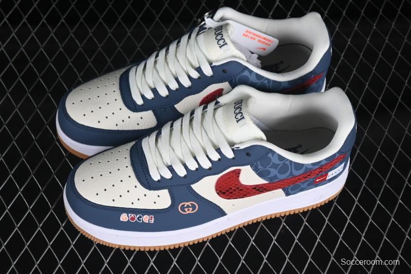 Nike Air Force 1 '07 Low Gucci Collaboration Snake Pattern Red Swoosh Casual Sneakers - DF0188-039