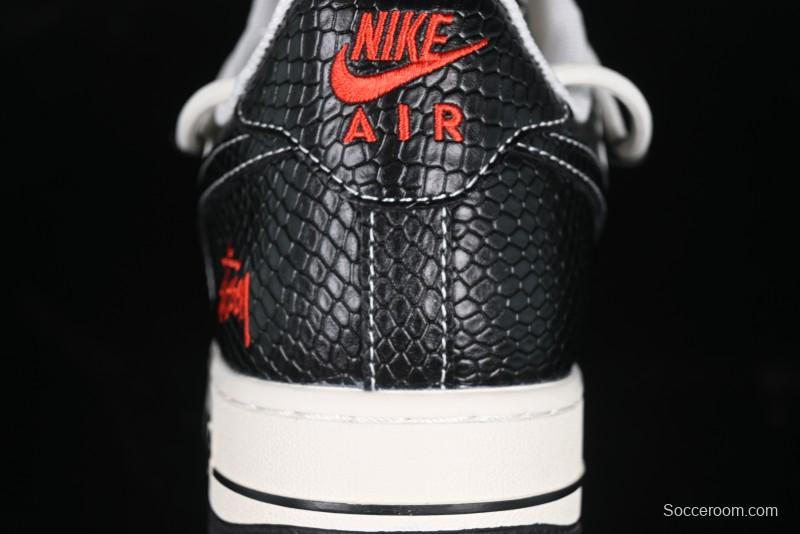 Nike Air Force 1 '07 Low Stussy Year of the Snake Limited Edition Black Snake Print Drawstring Casual Sneakers - DM6688-013