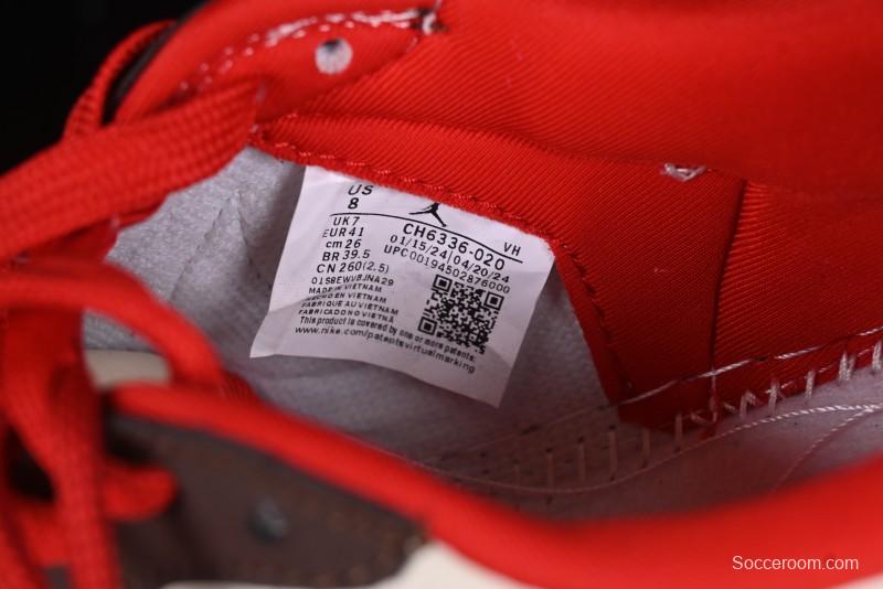 Nike Travis Scott x Fragment Design x Air Jordan 1 Low OG SP AJ1 Snake Year Limited Edition Snake Scale Red Hook Low Top Lifestyle Casual Sneakers - CH6336-020